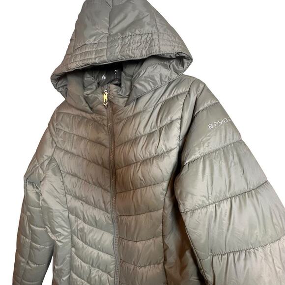 Spyder Boundless Hooded Full Zip Puffer Parka Jacket Youth XL Womens XS Olive - Picture 5 of 16